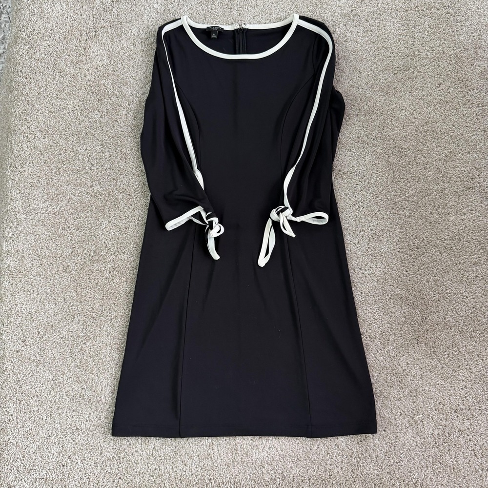 Talbots Dress Womens SP Black 3/4 Sleeve Bow Trim Sheath Knee Length Workwear